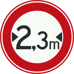 Bord C18: Closed to vehicles wider than indicated