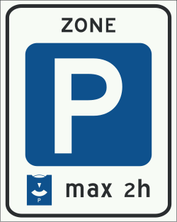 Bord E10: Parking disc zone (Blue zone)
