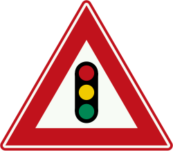 Bord J32: Traffic Lights Ahead